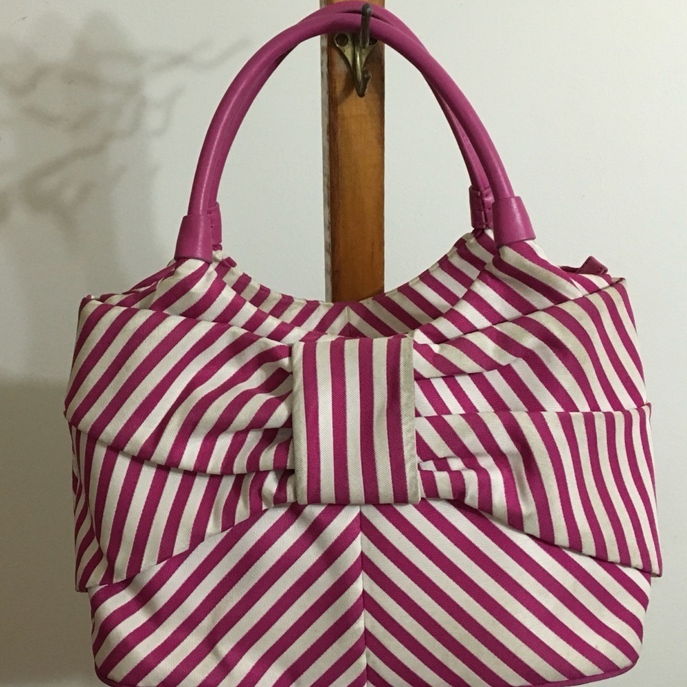 KATE SPADE SEASIDE SUTTON PINK WHITE STRIPE BOW SATCHEL PURSE